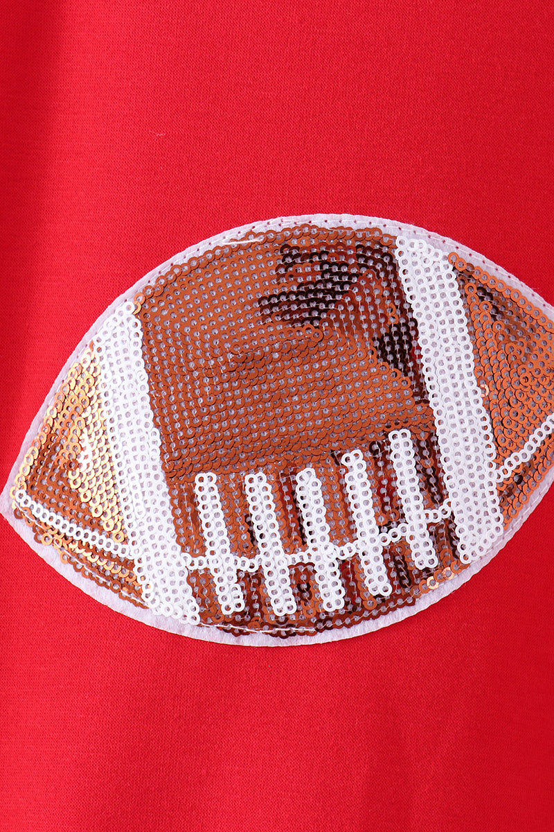 Red football sequin mom&me top