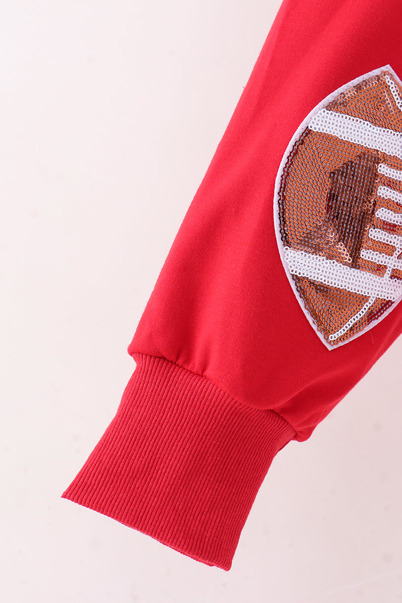 Red football sequin mom&me top