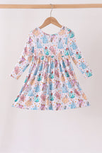 Blue princess ruffle bamboo dress