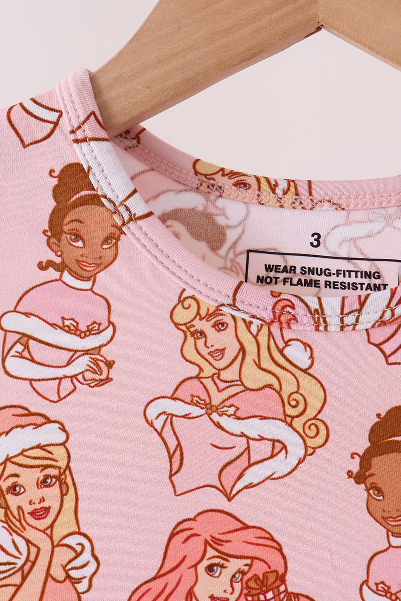 Pink princess print bamboo pants set