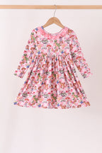 Pink character checkered bamboo ruffle dress