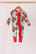 Red Floral Ruffle Zip Bamboo Romper