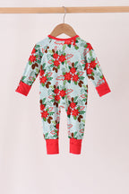 Red Floral Ruffle Zip Bamboo Romper