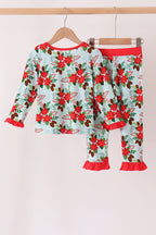 Red Floral Ruffle Bamboo Pajama Set