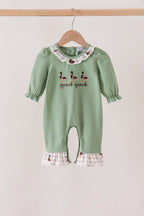 Green duck guack guack embroidery ruffle romper