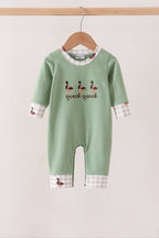 Green Duck guack guack Embroidery Romper