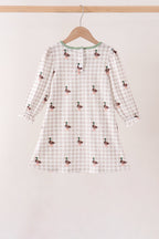 Green Duck Embroidery Gingham Dress