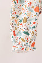 Fall pumpkin embroidery leaves romper