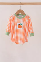 Orange pumpkin embroidery gingham bubble