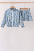 Teal floral print mom&me skorts set