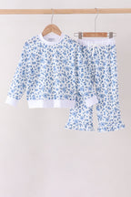 Blue ditsy floral print pants set