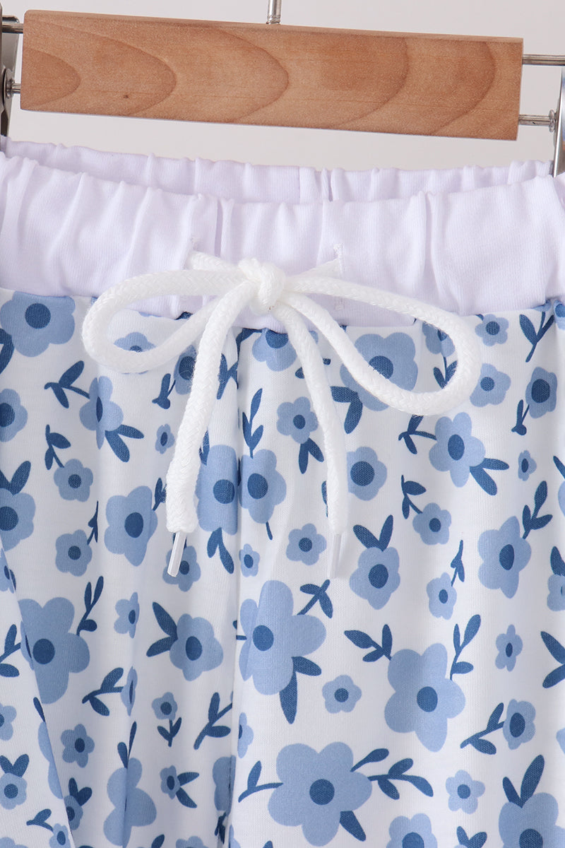 Blue ditsy floral print pants set