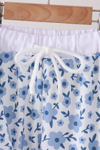 Blue ditsy floral print pants set