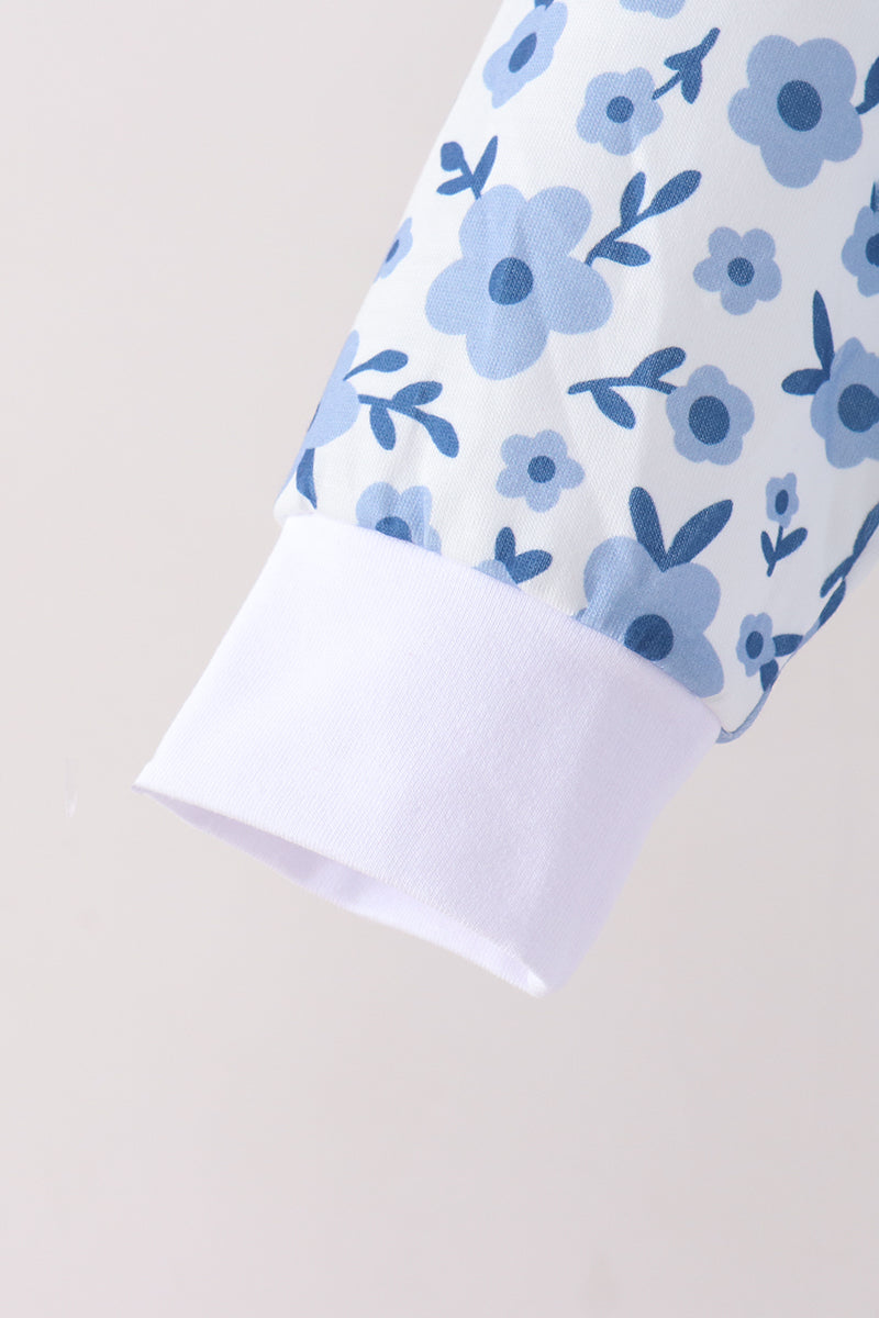 Blue ditsy floral print pants set