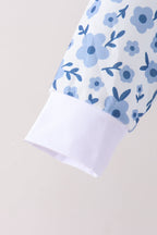 Blue ditsy floral print pants set