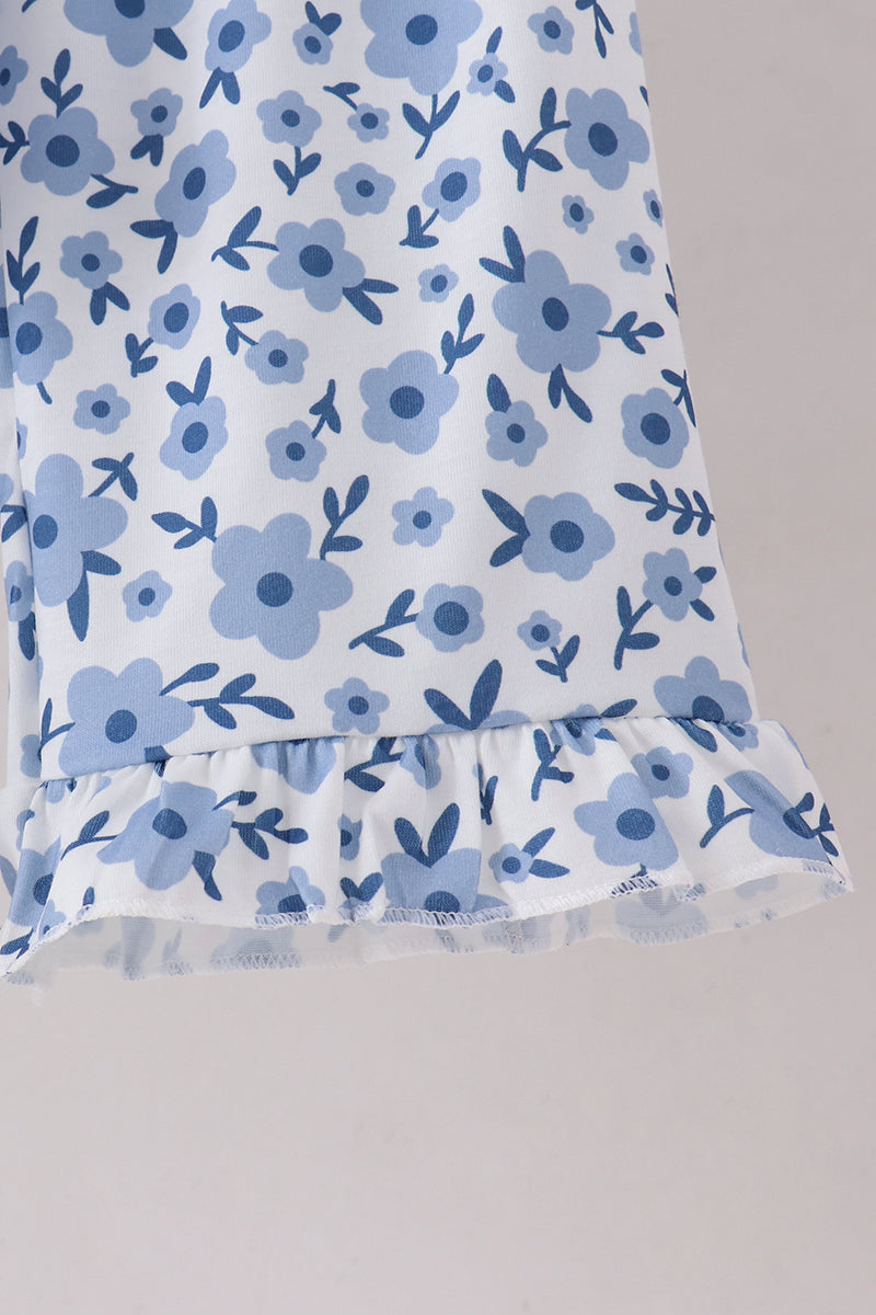 Blue ditsy floral print pants set
