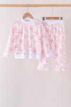 Pink bow floral print mom&me pants set