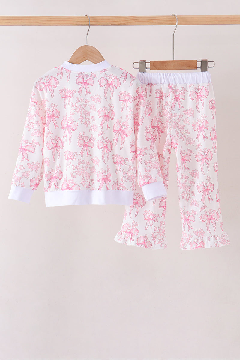 Pink bow floral print mom&me pants set
