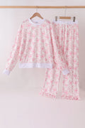 Pink bow floral print mom&me pants set