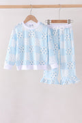 Blue floral bow checkered mom&me pants set