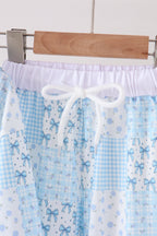 Blue floral bow checkered mom&me pants set
