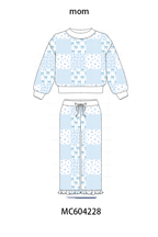 Blue floral bow checkered mom&me pants set