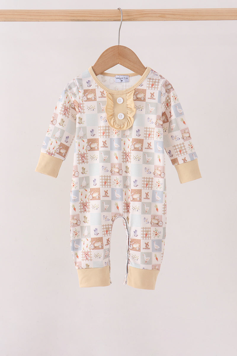 Khaki farm checkered romper