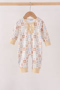 Khaki farm checkered romper