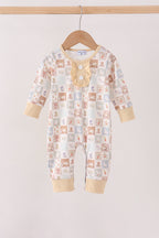Khaki farm checkered romper
