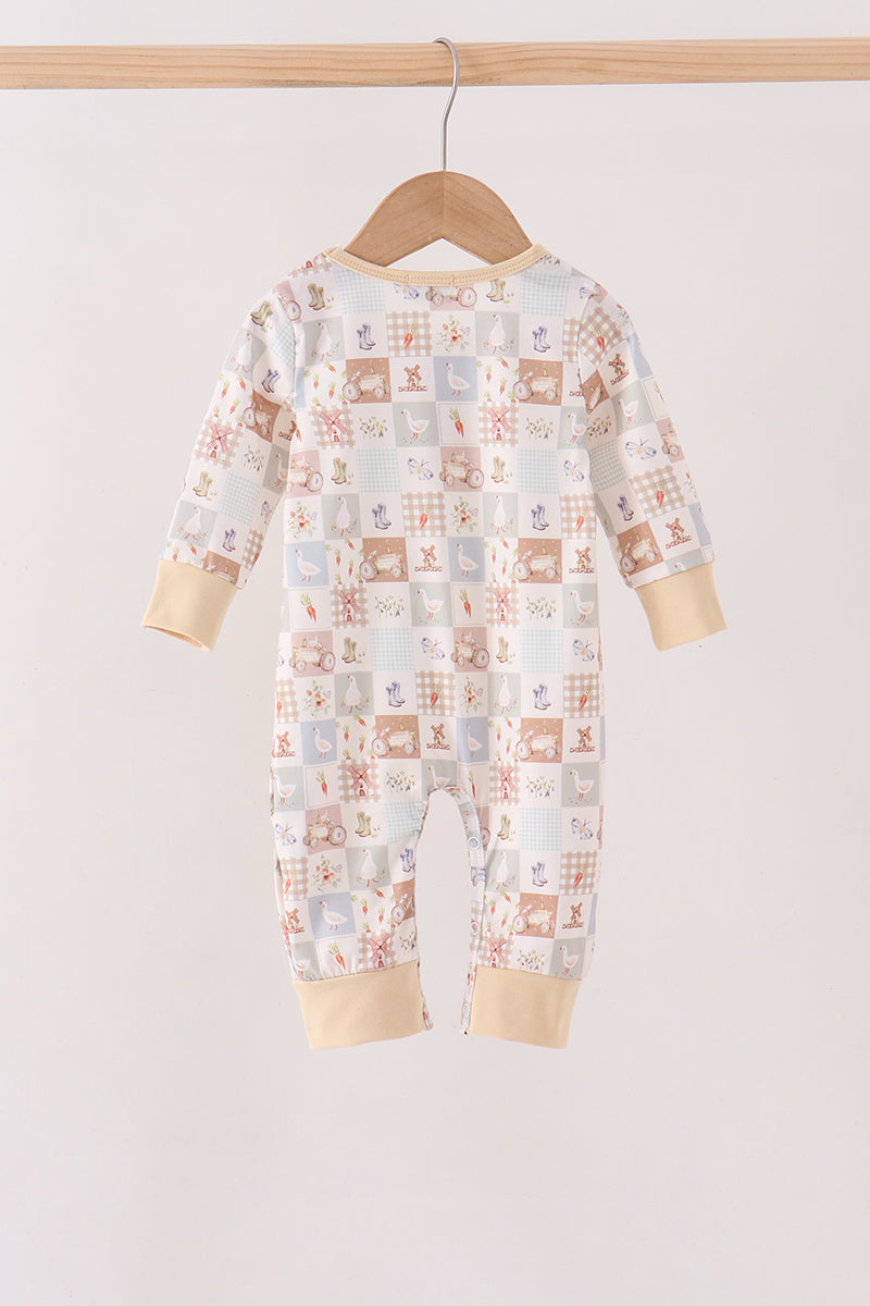Khaki farm checkered romper