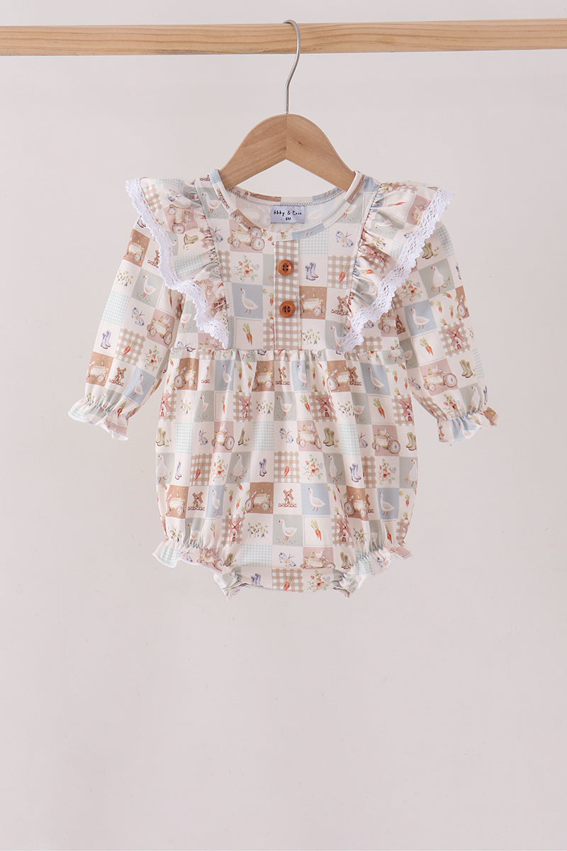 Khaki farm checkered ruffle bubble