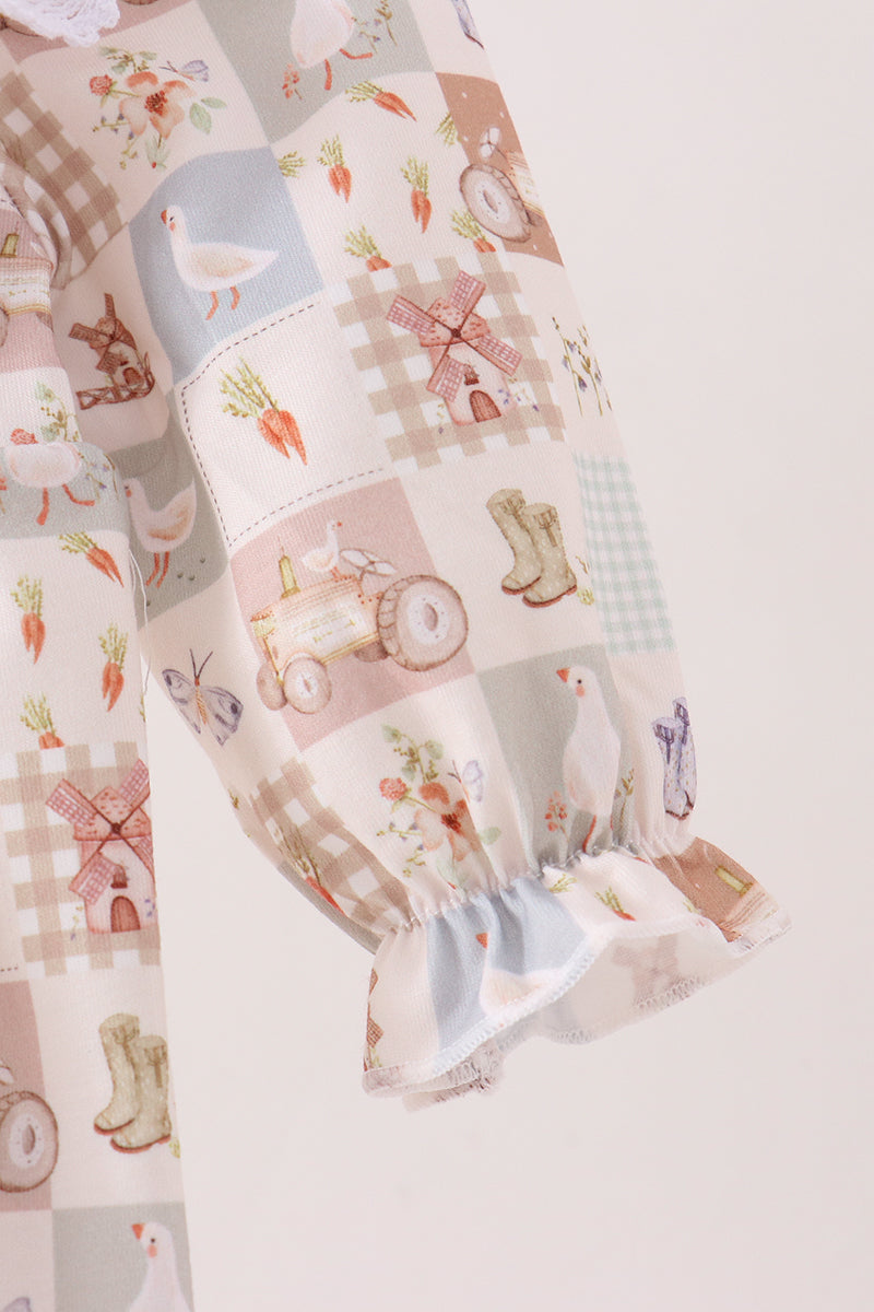 Khaki farm checkered ruffle bubble