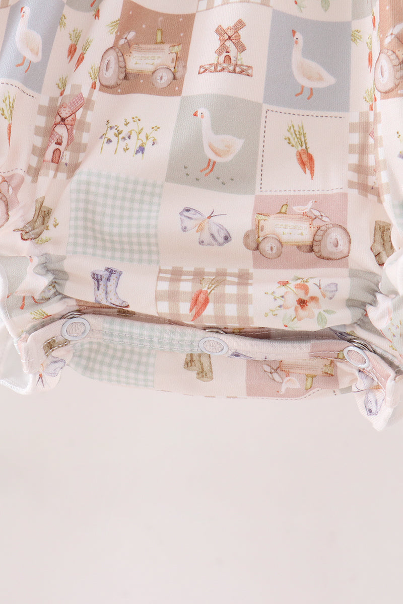 Khaki farm checkered ruffle bubble