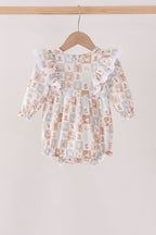 Khaki farm checkered ruffle bubble
