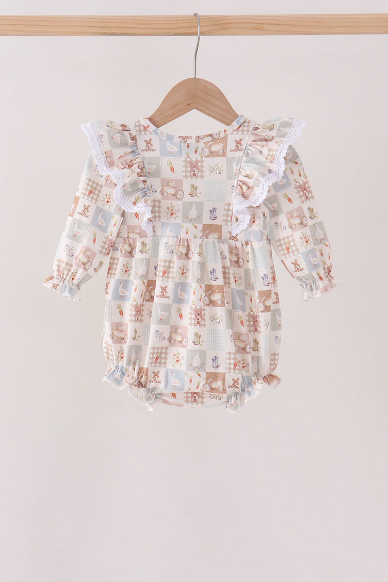 Khaki farm checkered ruffle bubble