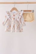 Khaki farm checkered ruffle bloomer set