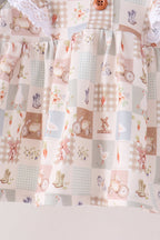 Khaki farm checkered ruffle bloomer set
