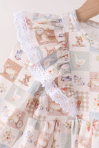Khaki farm checkered ruffle bloomer set