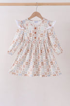 Khaki farm checkered ruffle dress