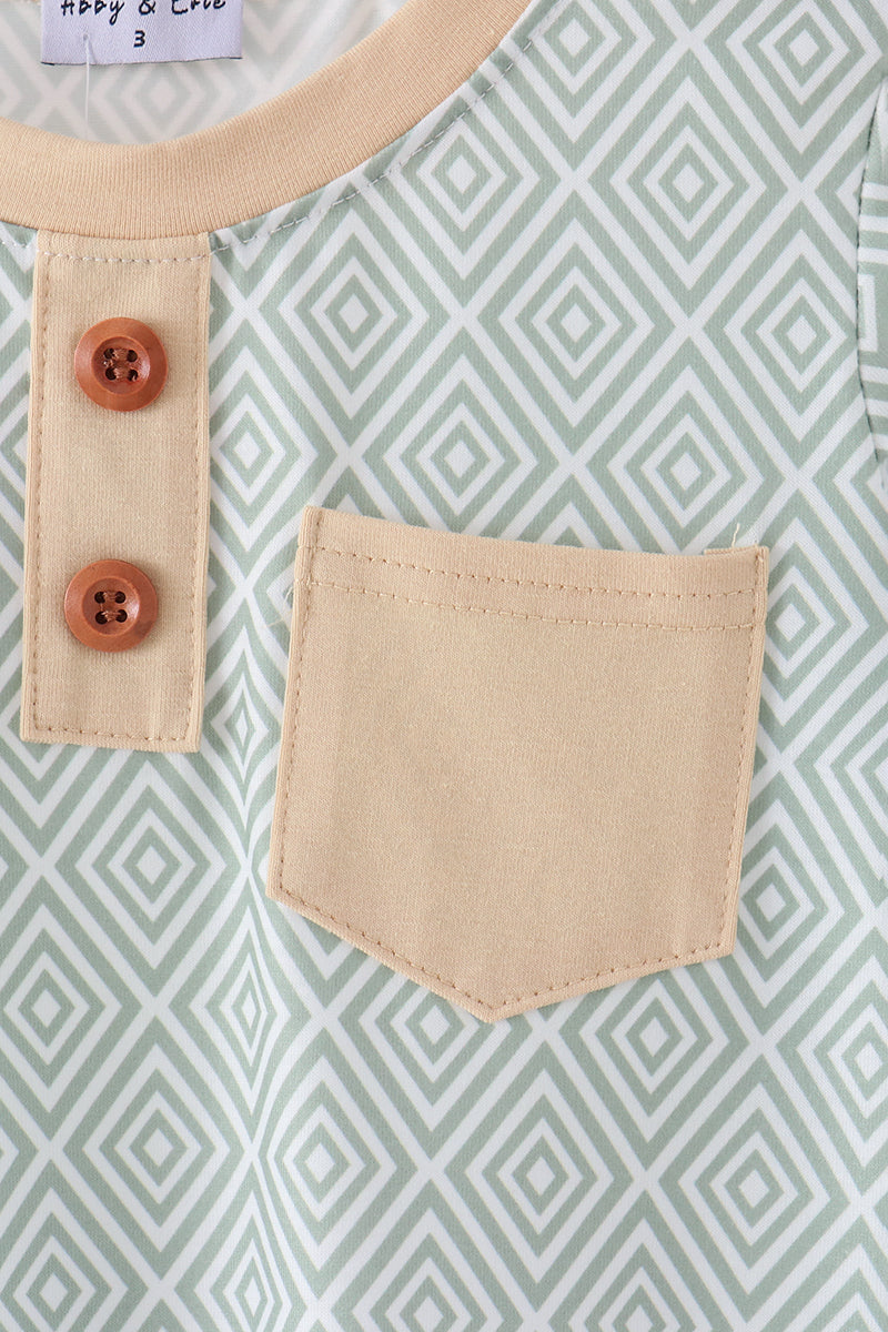 Khaki Geo Diamond Pocket Top