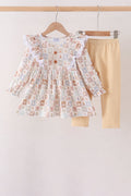 Khaki farm checkered ruffle pants set