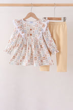 Khaki farm checkered ruffle pants set
