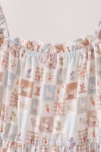 Khaki farm checkered tiered mom dress