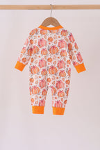 Orange Pumpkin Print Ruffle Romper