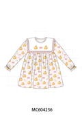 Pink pumpkin bow embroidery ruffle dress