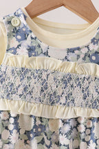 Vintage Floral Smocked Ruffle Romper Set