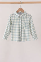 Sage plaid pocket button down shirt