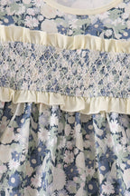 Vintage Floral Smocked Ruffle Dress