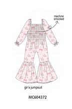 Pink Floral Bow Smocked Jumpsuit