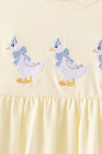 Beige goose embroidery ruffle pants set